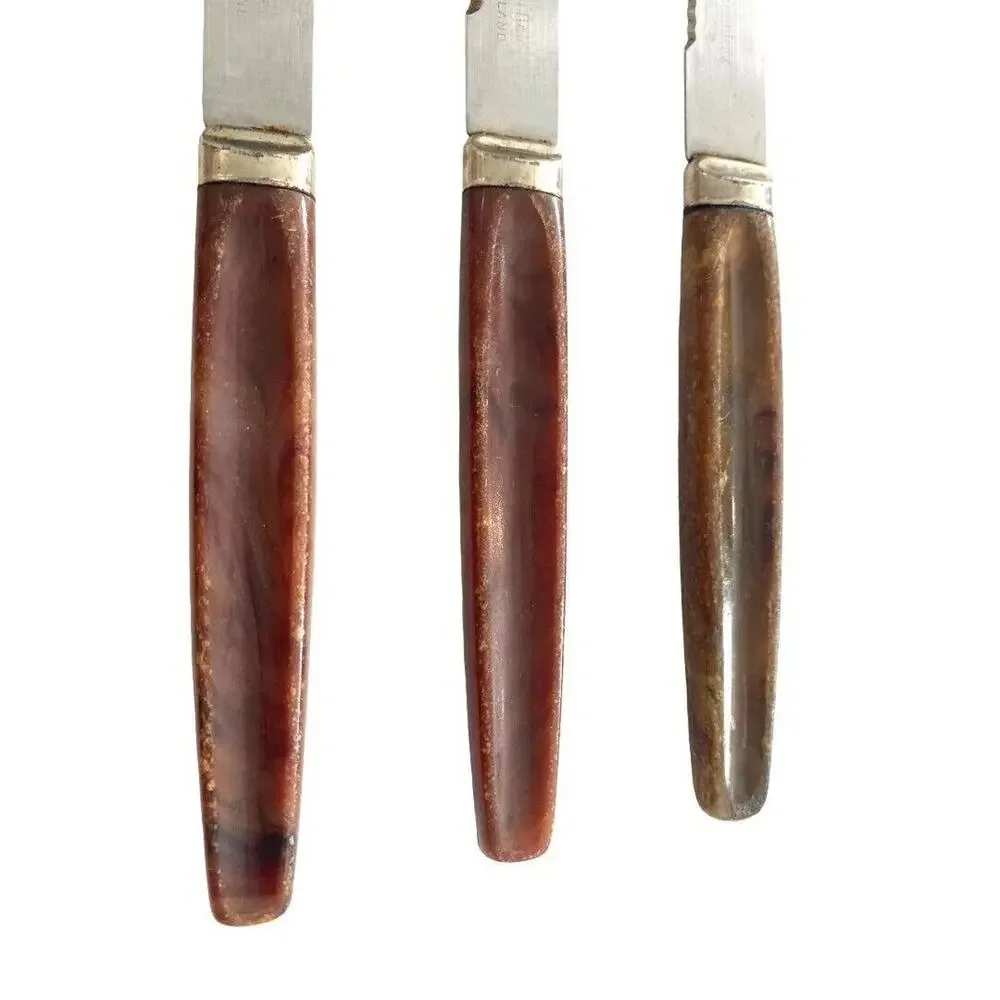Regent Steak Knife Set of 5 Bakelite Brown Handle Stainless Blade Vintage